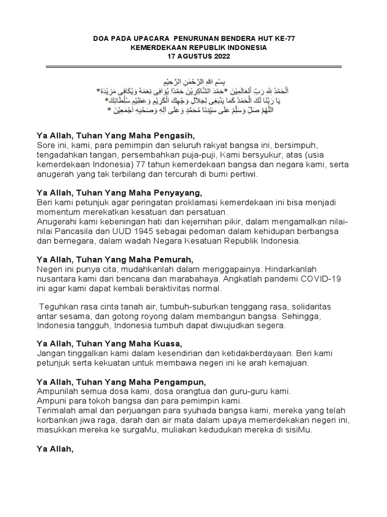 Doa Upacara Penurunan Bendera Pdf