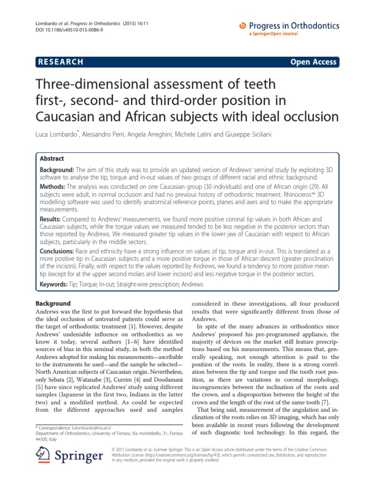 Three-Dimensional Assessment of Teeth First-, Second-And Third-Order ...