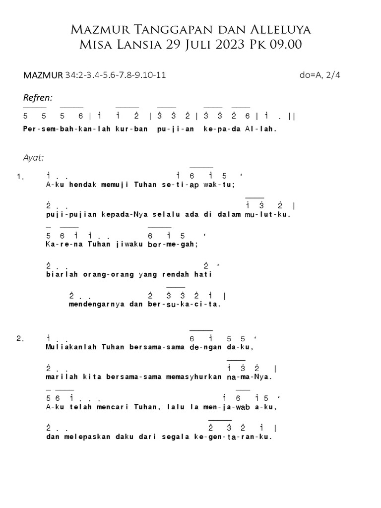 Injil Sabtu 29 November 2025 dan Mazmur Tanggapan