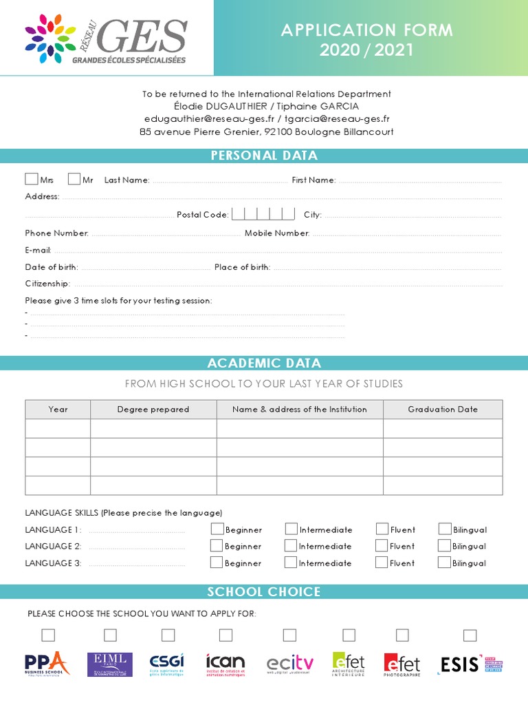 GES Application Form 2020 2021 STC | PDF