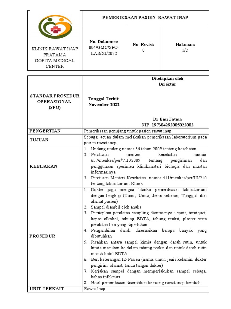Spo Lab 004 Pasien Rawat Inap | PDF