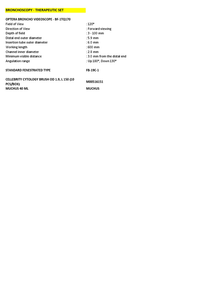Spesifikasi Bronchoscopy - Therapeutic Set | PDF