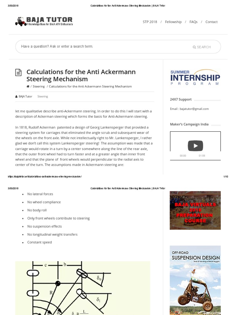 Calculations for the Anti Ackermann Steering Mechanism _ BAJA Tutor PDF