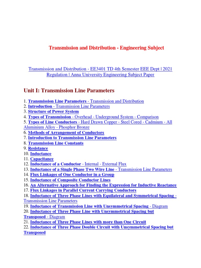 EE3401 Transmission and Distribution Notes | PDF