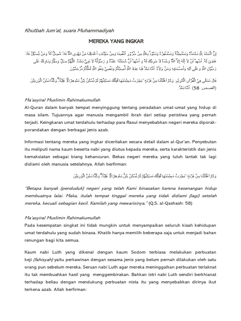 Khutbah Suara Muhammadiyah yang Menginspirasi dan Menggugah Hati