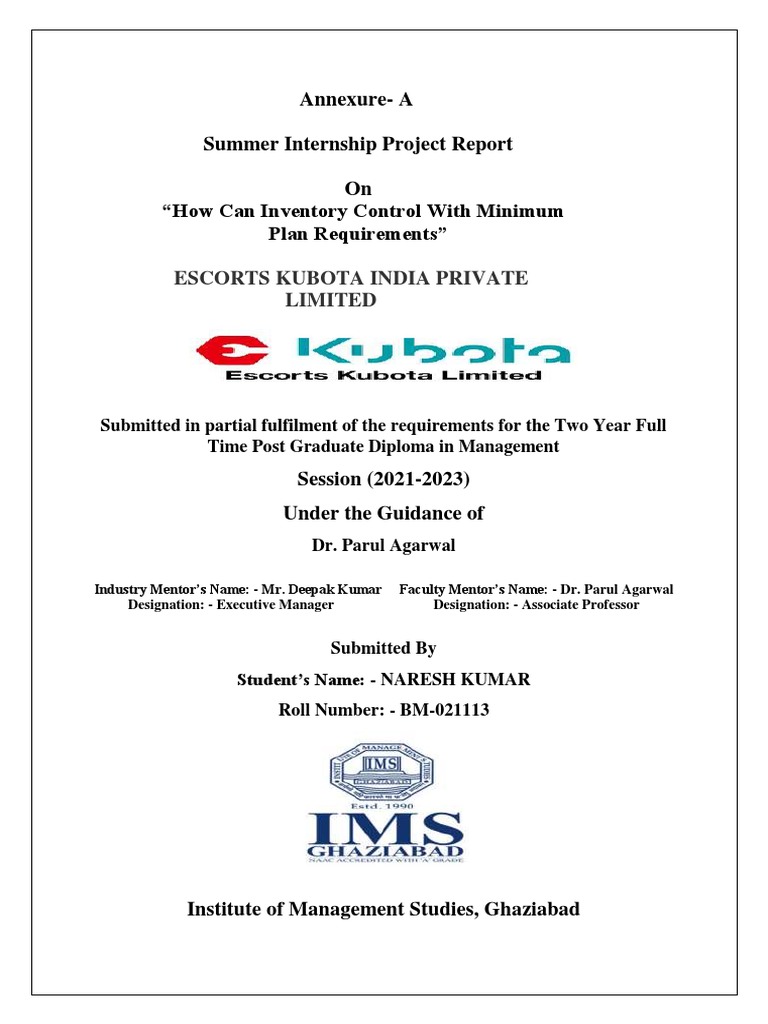Naresh Bhardwaj SIP Final Project Report Status 2022 @IMS | PDF