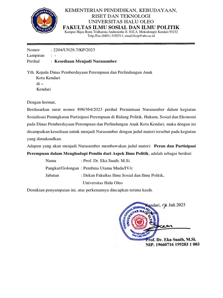 Surat Kesediaan Menjadi Narasumber | PDF