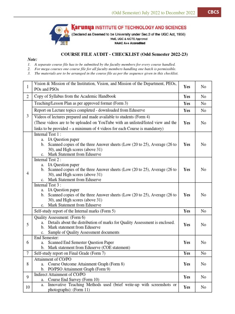 Course File Checklist for 2022-23 | PDF | Regular Expression | Engineering