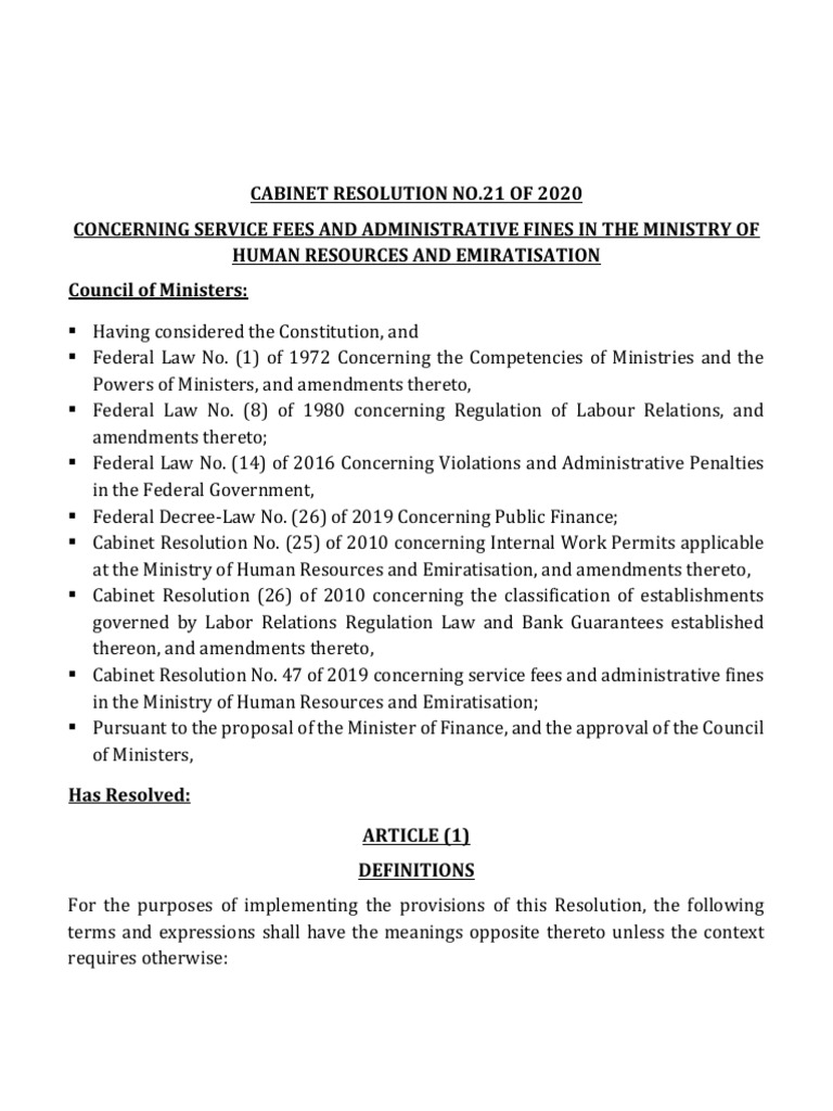 Resolution No.21 of 2020 PDF Employment Wage