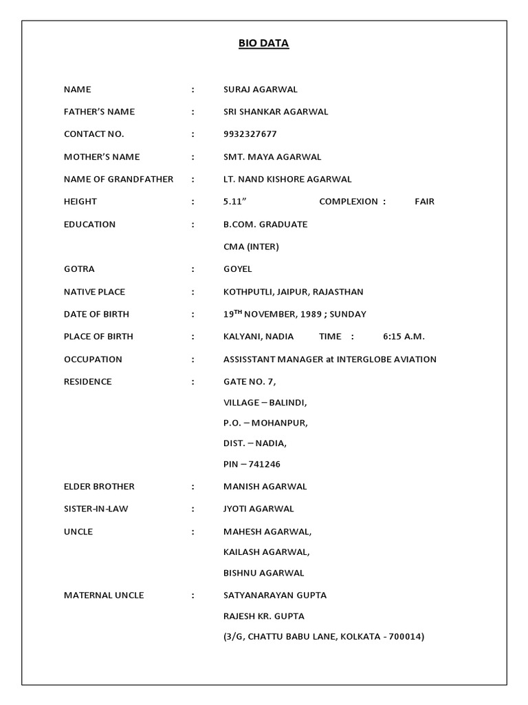Bio Data Pdf