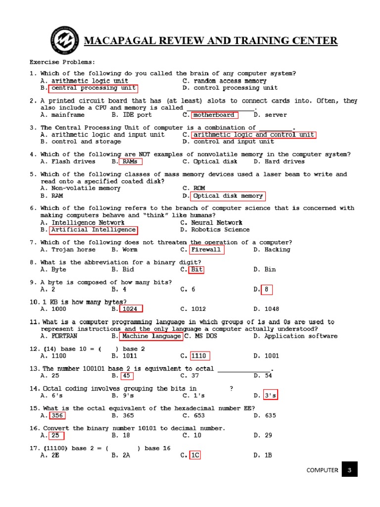 ComputerQuestions ANSWER | PDF