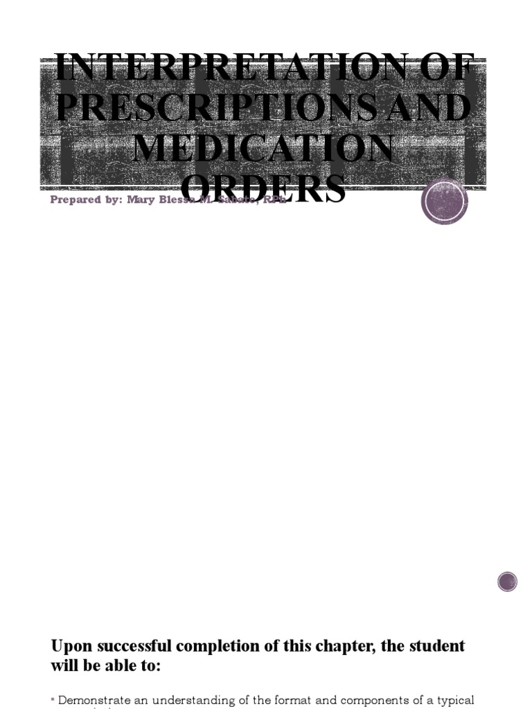 Interpretation of Prescriptions and Medication Orders PDF