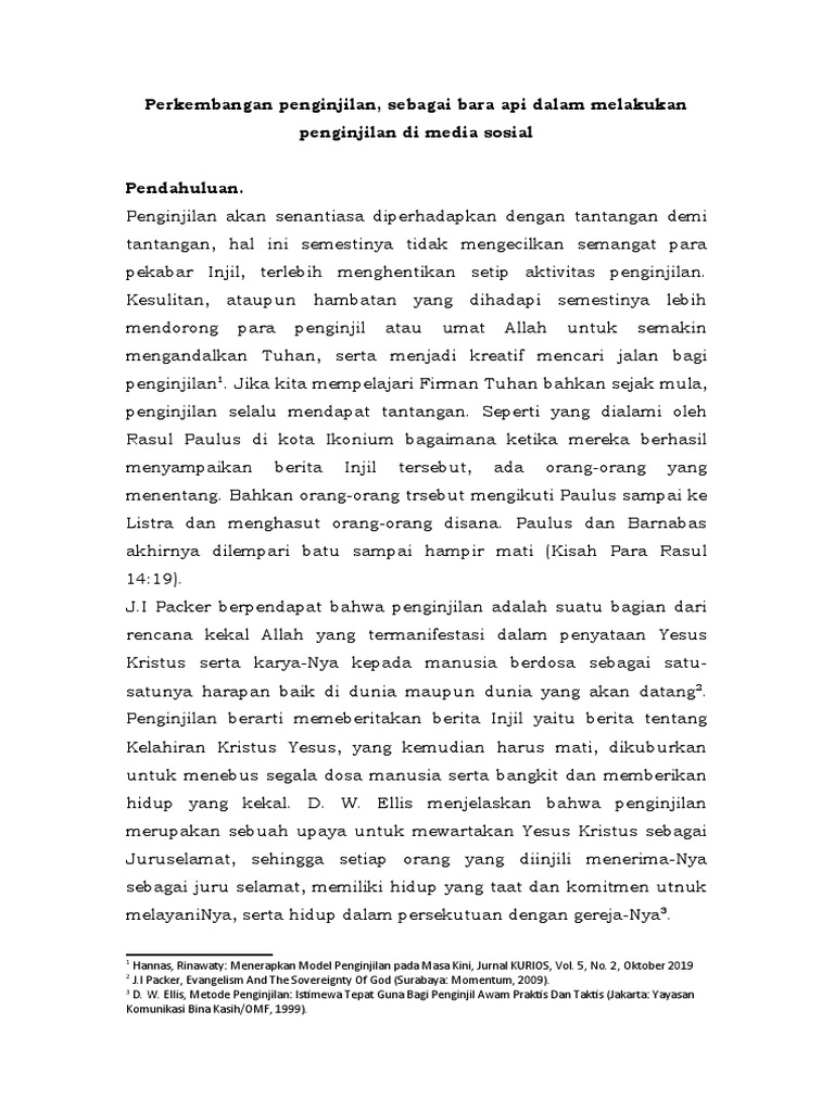 Jurnal perkembangan penginjilan sebagai bara api untuk penginjilan