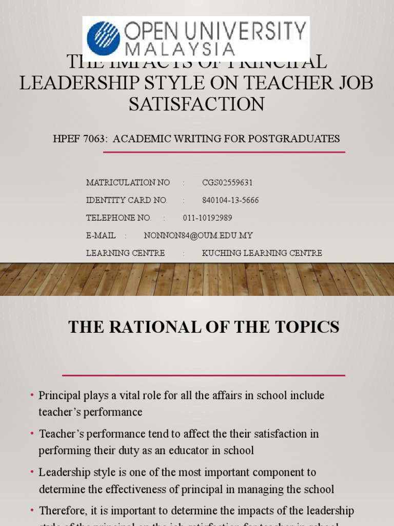 Principal Leadership & Teacher Satisfaction | PDF | Career & Growth