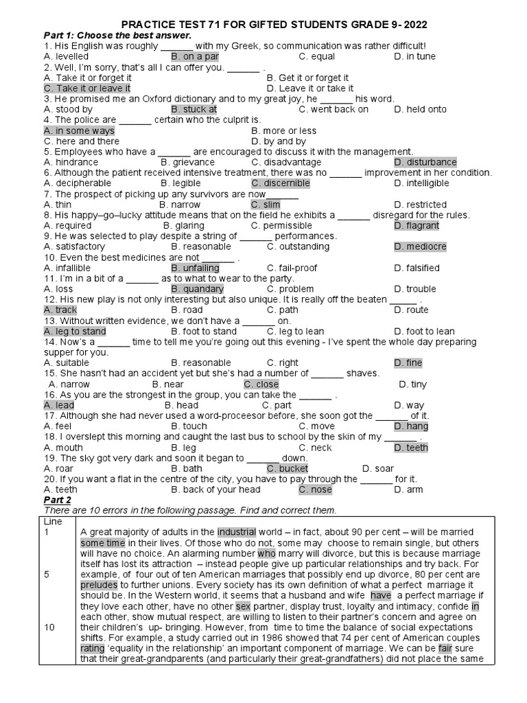 Practice Test 71 For Gifted Students Grade 9a | PDF | Pollution ...
