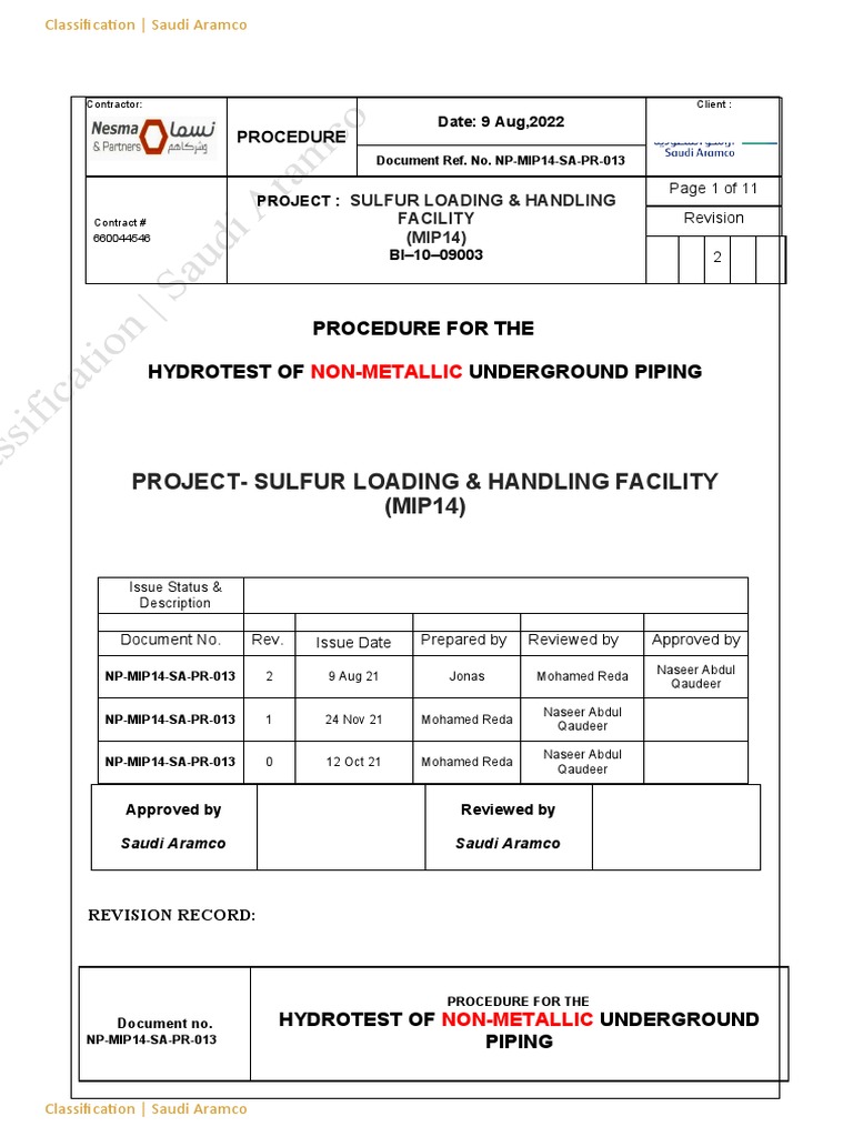 Hydrotest Of Underground Piping Rev 2 Pdf Pipe Fluid Conveyance