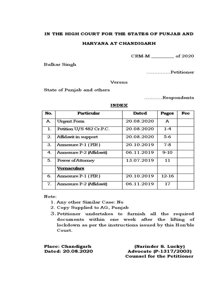 Quashing FIR Petition in Punjab High Court | PDF | Affidavit | Judiciaries