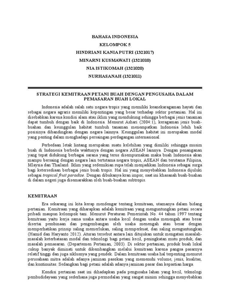 Kemitraan petani dan industri pengolahan buah