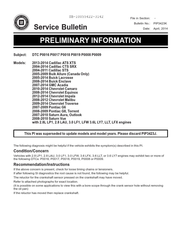 Cadillac Buick GMC DTC P0016-P0019 Guide | PDF | Technology & Engineering