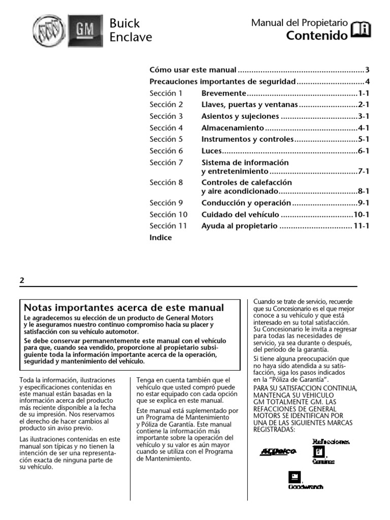 Om Ng Buick Enclave My10 Es MX PDF Airbag USB