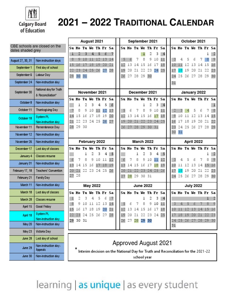 2021 2022 Traditional Calendar | PDF | Academic Term | Educational  Institutions