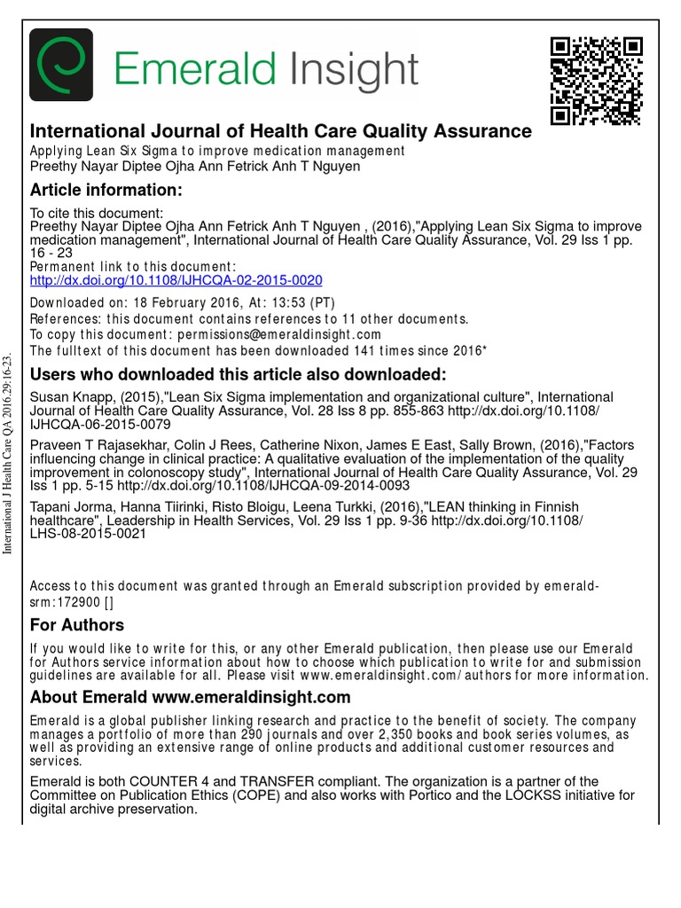 Applying lean six sigma to improve medication management download