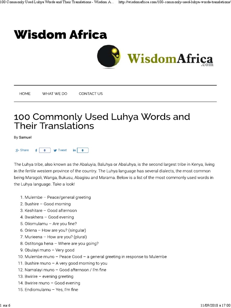 00 A4 6 100 Commonly Used Luhya Words | PDF