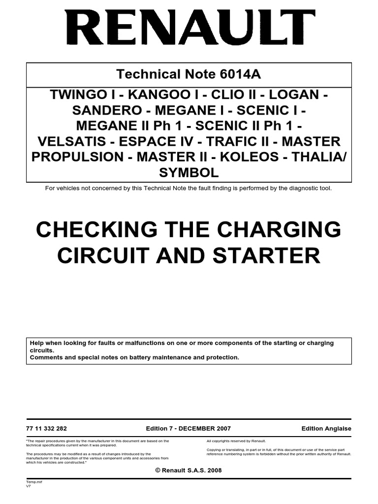 Renault CHARGING CIRCUIT AND STARTER | PDF