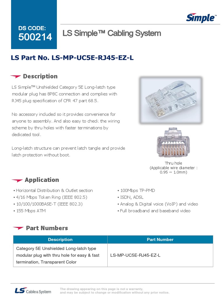 LS Simple™ RJ45 Modular Plug Specs | PDF