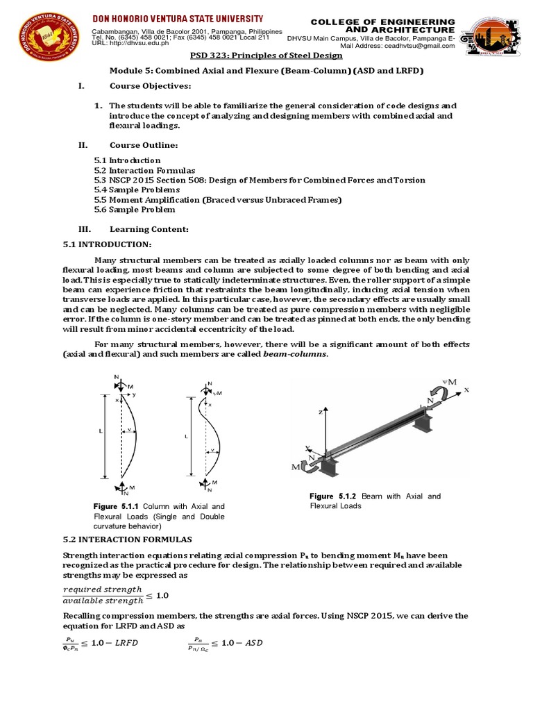PSD 323 Module 5 Combined Axial and Bending | PDF