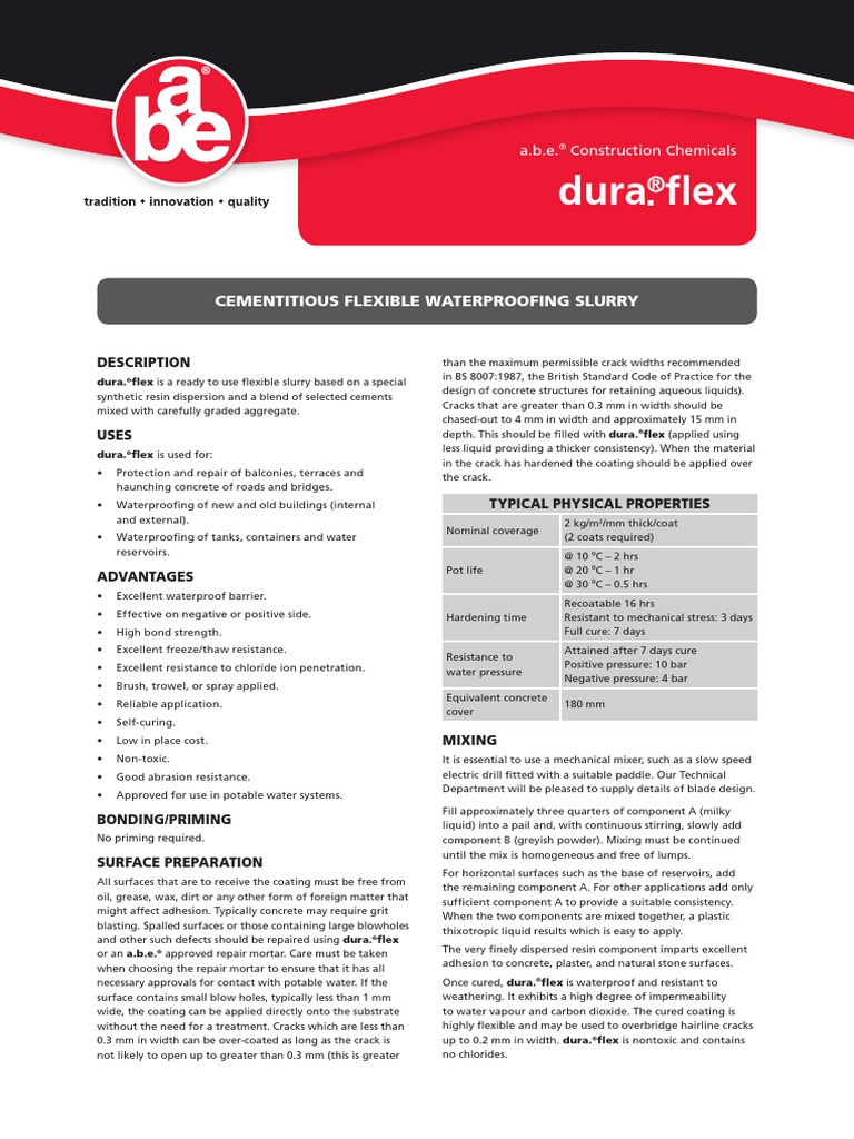 Abe Construction Chemicals Duraflex Datasheet PDF Concrete
