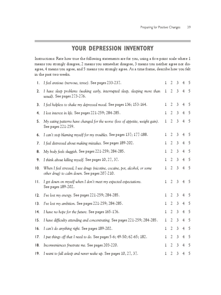 Depression Inventory Self-Assessment Guide | PDF
