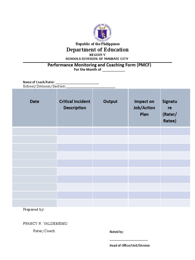 PMCF Template for Master Teachers | PDF