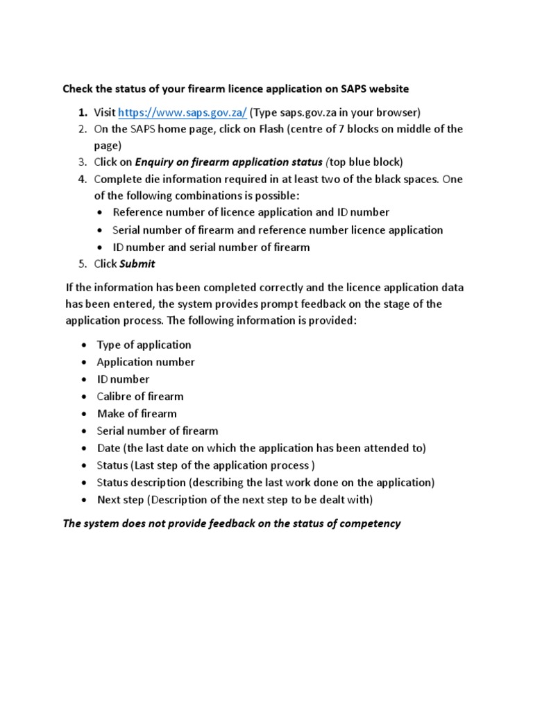 Check The Status of Your Firearm Licence Application On SAPS site