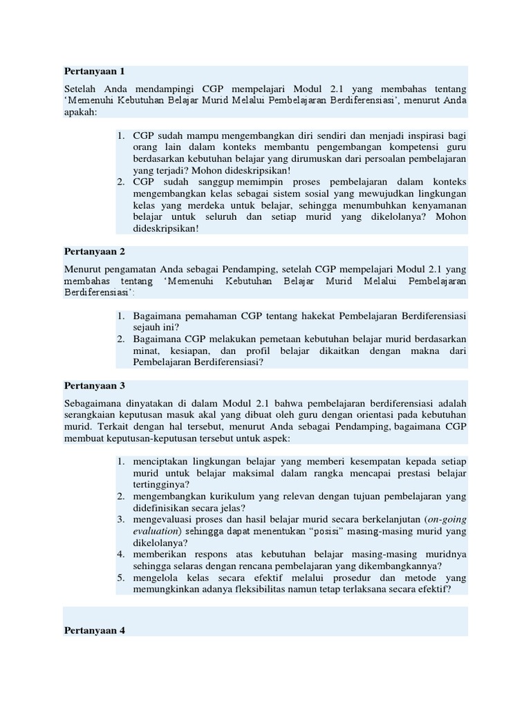 Evaluasi Pembelajaran Berdiferensiasi CGP | PDF | Karier & Perkembangan
