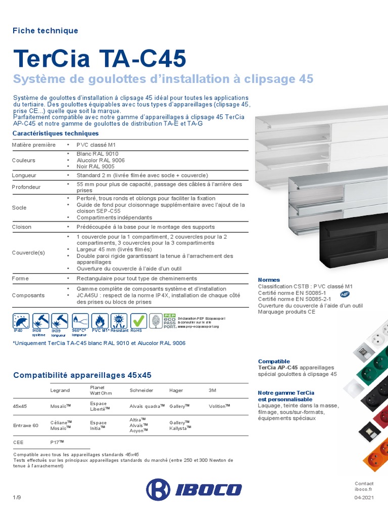 Fiche Technique Goulotte Installation Tercia Ta-C45 | PDF