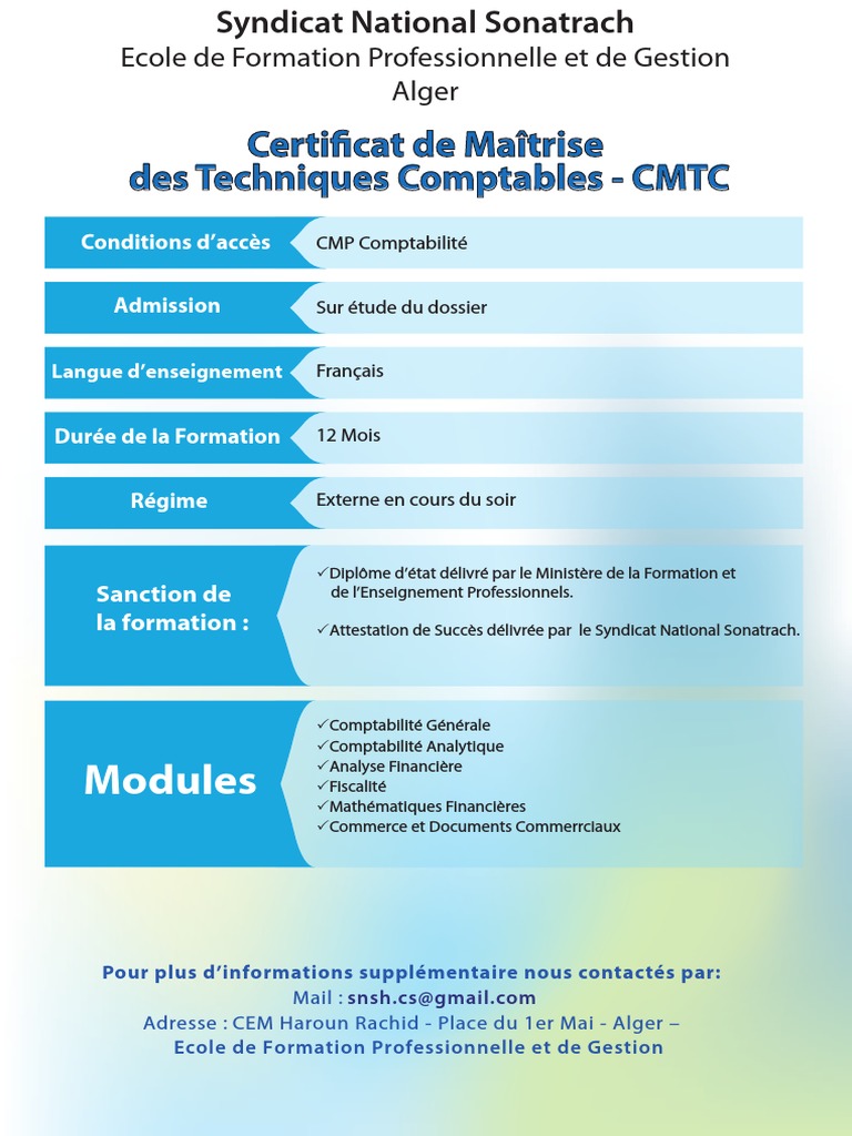 Certificat CMTC en Comptabilité à Alger | PDF