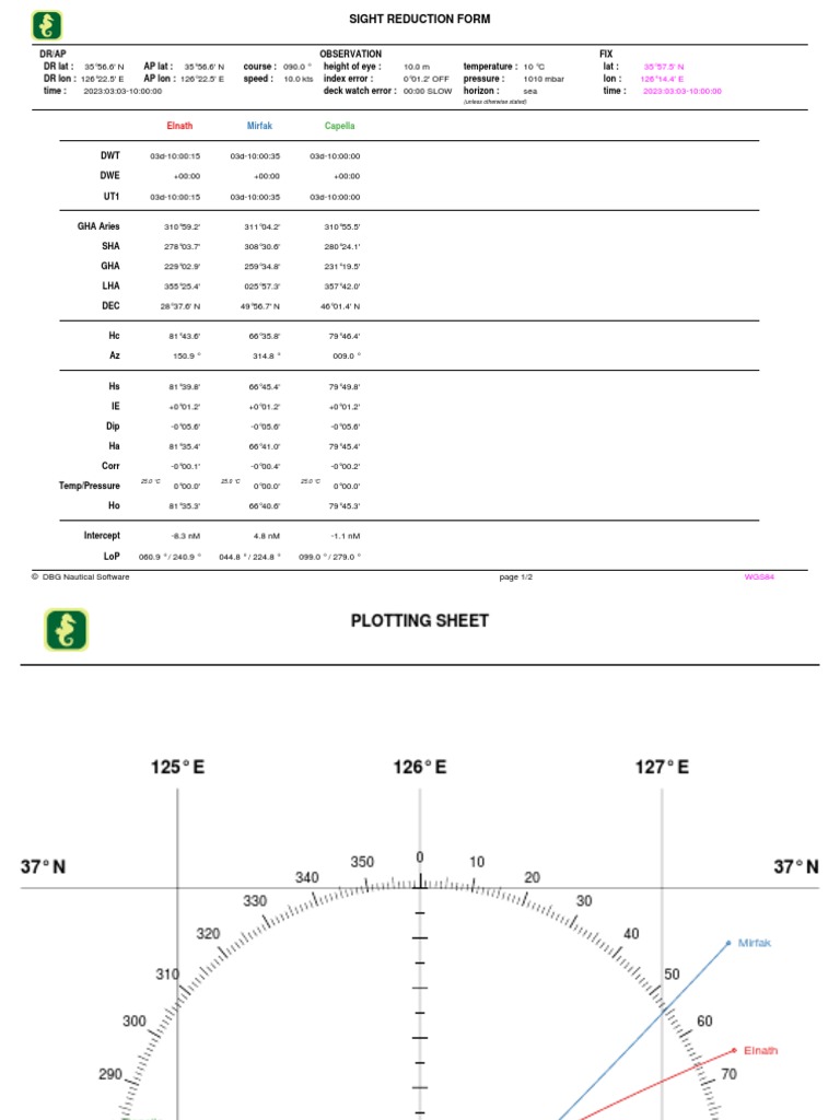 Nautical Sight Reduction Form | PDF
