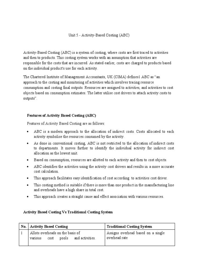 Activity Based Costing Unit 5 Complete Notes and Problem | PDF | Computers