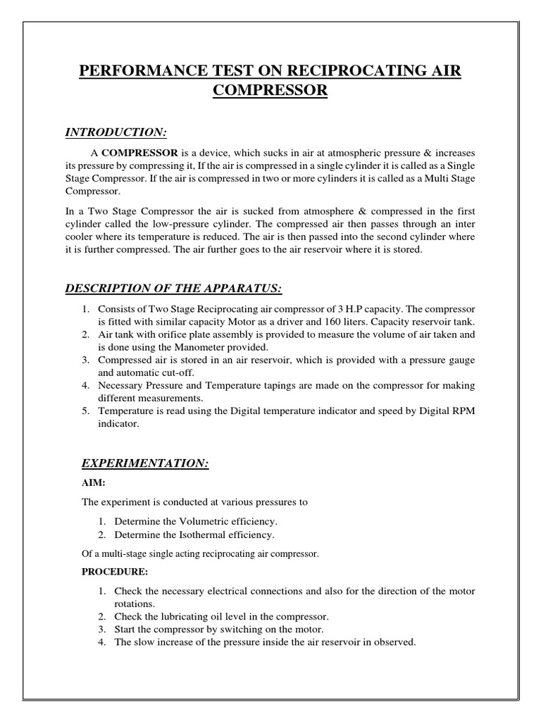 Air Compressor Lab Report PDF