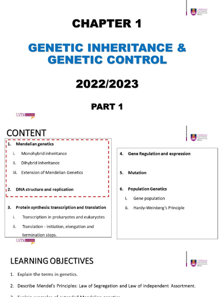 Chapter 1 Genetics Inheritance and Genetic Control 20222023 Student | PDF