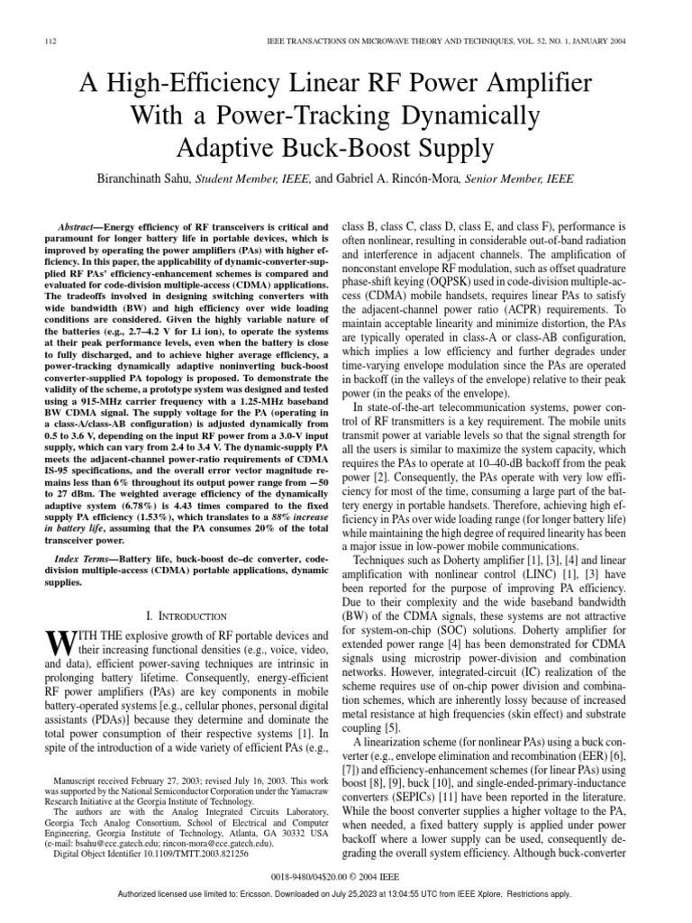 A HighEfficiency Linear RF Power Amplifier With A PowerTracking