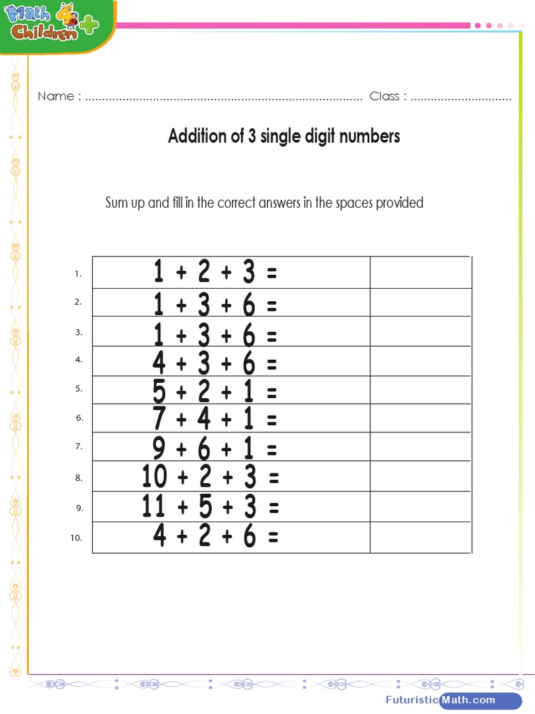 Addition n Threes Worksheet | PDF