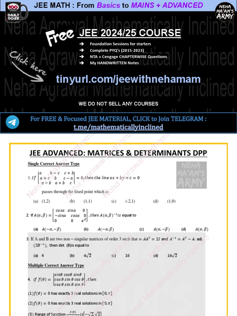JEE Advanced: Matrices & Determinants DPP | PDF | Matrix (Mathematics ...