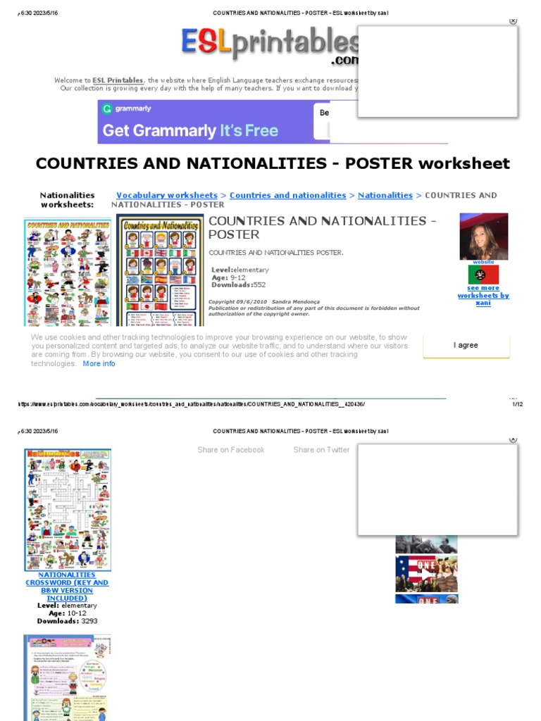 Countries and Nationalities - Poster - Esl Worksheet by Xani | PDF ...