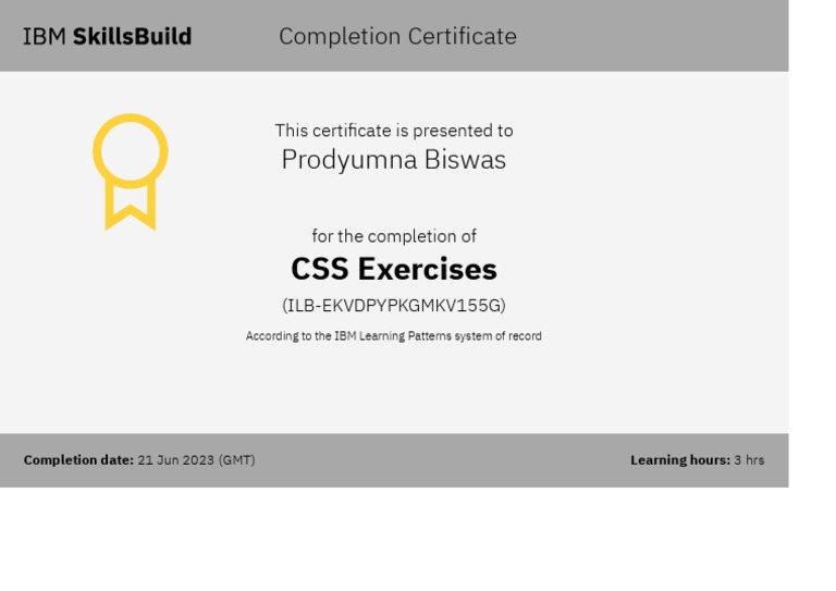 CSS Exercises Completion Certificate | PDF