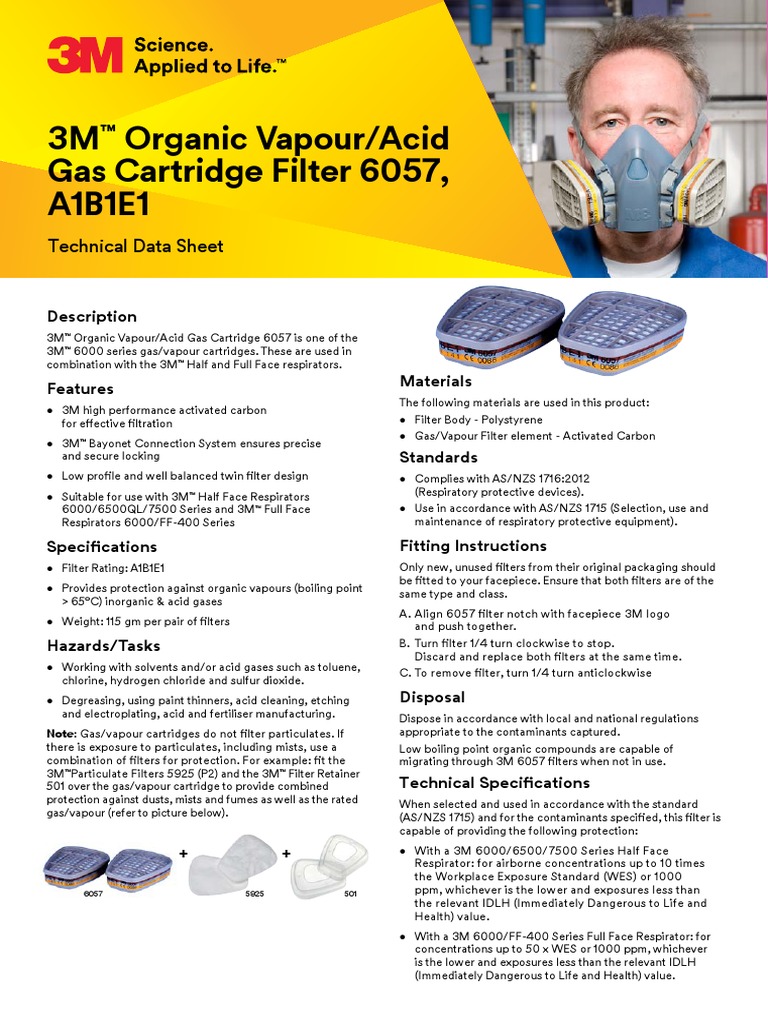 3M Organic Vapour Acid Gas Cartridge 6057 Technical Datasheet | PDF