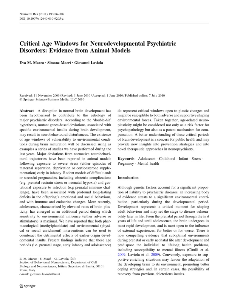 Critical Age of Windows For Neurodevelopmental Psychiatric Disorders