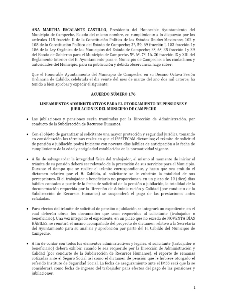 ACUERDO NÚMERO 176 LINEAMIENTOS ADMINISTRATIVOS PARA EL OTORGAMIENTO DE ...