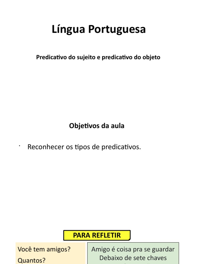 Predicativos: Sujeito e Objeto na Língua Portuguesa | PDF | Assunto ...